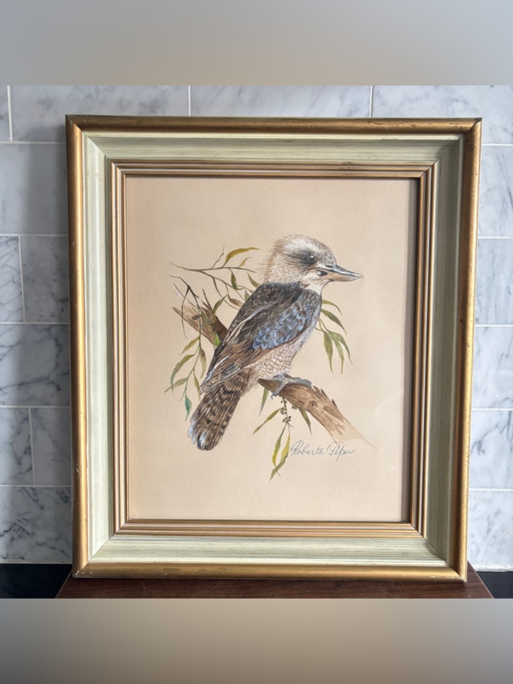 Vintage Original Framed and Signed Watercolour Painting of Kookaburra - R. Piper